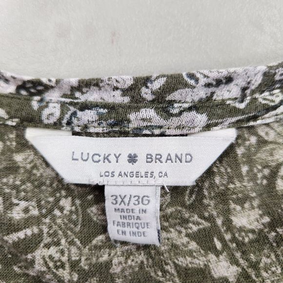 Lucky Brand Womens Plus Scoop Neck Tunic Blouse 3X Green Floral Long Sleeve Boho - Picture 3 of 10